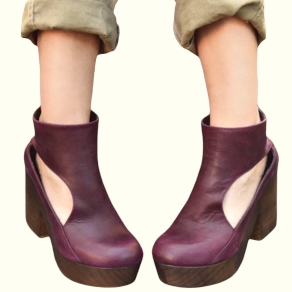 NWOT Free People Horizon Platform Maroon Purple Clog Booties 39 38